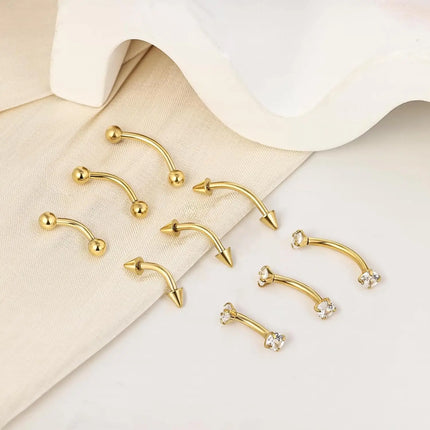 1-9PCS Golden Eyebrow Stud Rings Piercing Jewelry Rook Surgical Steel Silvery CZ Tiny Labret Lip Navel Belly Helix Tragus 16G