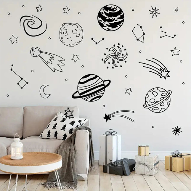Large Planetary Meteor Space Themed Plant Wall Stickers Decals Constellation for Bedroom Playroom Decor