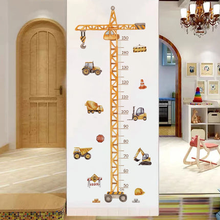 Cartoon Crane Construction Height Chart Wall Sticker Kids Growth Measurement Decal Removable Self-Adhesive Vinyl For Nursery