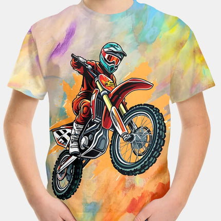 2024 Summer Kids Clothing Motorcycle Children's T-Shirt 3D Printing Short Sleeve Boys Girls Loose Tops Streetwear 2 To 8 Years
