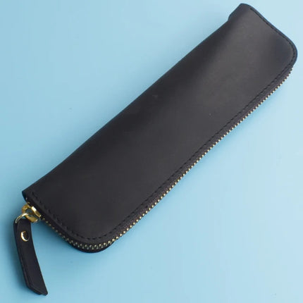 Nature Cowhide Pencil Case Zipper Pen Holder Organizer Protection Bag Handmade Genuine Leather Pencilcase Office School Supplies