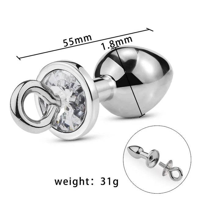 Metal Butt Plug with Jewelry Crystal Fox Tail Detachable Anal Plug Traction Pull Chain Sex Toys SM Game Adults Masturbator Sex
