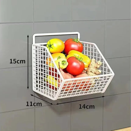 Wall Mounted Storage Basket No Drilling Hanging Basket for Ginger Garlic Kitchen Condiment Organizer Household Storage Rack