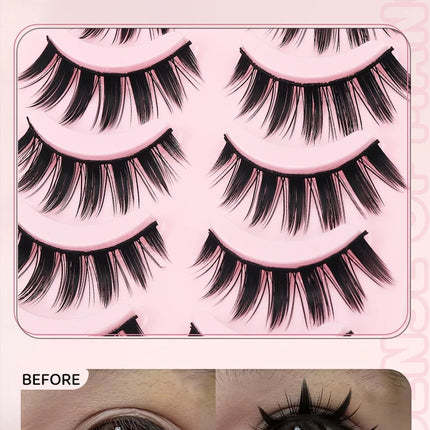 DINGSEN 5 Pairs Manga Lashes Eyes Lashes Soft Natural Long Eyelashes Fake Lashes Anime Wispy Strip False Eyelashes Makeup