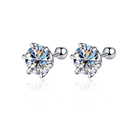 BIJOX STORY 0.5-2ct Moissanite Screw Stud Earrings D Color 925 Sterling Silver Diamond Earrings For Women Wedding Fine Jewelry