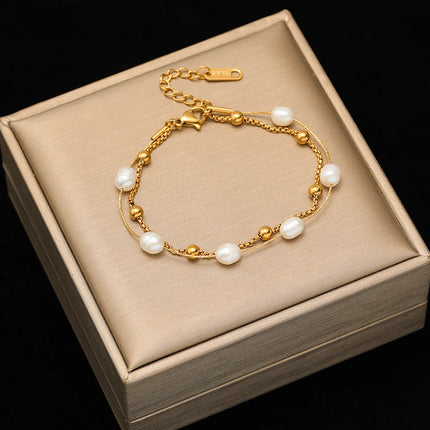 EILIECK 316L Stainless Steel Classical Synthetic Zircon Beaded Bracelet For Women 18K Gold PVD Plated Fashion Jewelry Hand Chain