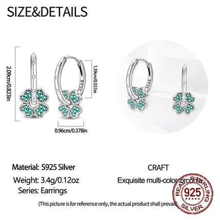 New in 925 Sterling Silver Lucky Clover Earrings for Women Girl Green Leaf Ear Studs Fine Jewelry Fashion Luxury Anniversary