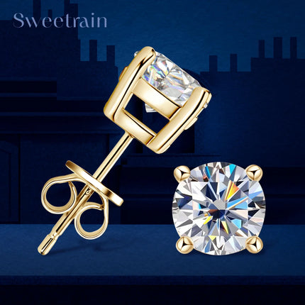 0.5-2ct Moissanite Diamond Stud Earrings 18K Yellow Gold Plated 925 Silver Wedding Earring for Women Men Luxury Jewelry with GRA