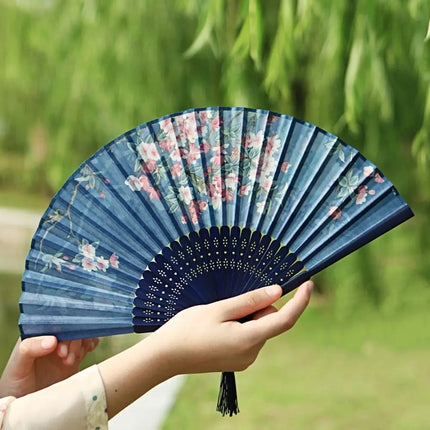 Retro Flower Pattern Home Decoration Elegent Bamboo Folding Fan Chinese Style Painting Handheld Fan Dance Performance Props