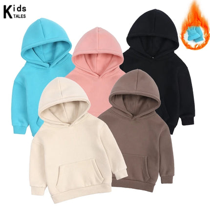 2026 Custom Winter Kids Boys Girls Clothes Children Hoodies Soild Cotton Thicken Fleece Sweatshirts Toddler Sport Pullover Top