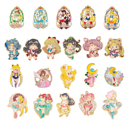 Anime Cartoon Moon Tsukino Usagi Enamel Keychain Necklace for Women Girl Magic Brooch Aino Minako Pin Cosplay Jewelry Gift