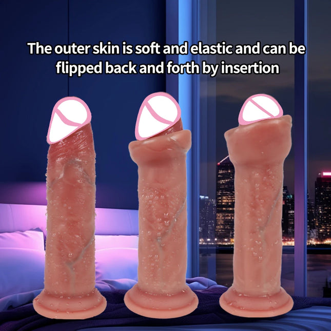 Strap On Realistic Dildos for Women Lesbian Realistic Skin Sliding Foreskin Testicles Dildo Anal Big Dick Adult Sex Toys Penis