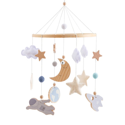 Crib Mobile Holder Rattles Toys Wooden Moon Stars Astronaut Bed Bell Toys Newborn Wooden Mobile Bed Music Toy Holder Bracket Bed