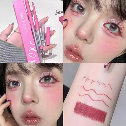 Long-lasting Natural 3D Inner Membrane Red Lying Silkworm Eye Liner Pen with Angle Folding Halo Dye Brush Double Head Eyeliner