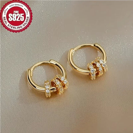 925 Sterling Silver Gold Plated Huggie Hoop Earrings Dainty CZ Cluster Hypoallergenic Elegant Jewelry For Women Mother's DayGift