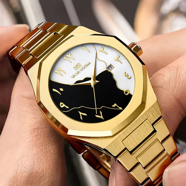 Top Brand Men Watch Marble Dial 42mm Arabic Scale Clock Silver Stainless Steel Quartz Movement Sports Business Wristatch for Men
