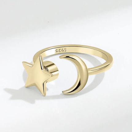 VENTFILLE 925 Sterling Silver Moon And Stars Zircon Rotatable Ring For Women Gift Diamond Relieve Stress Ring Jewelry Wholesale