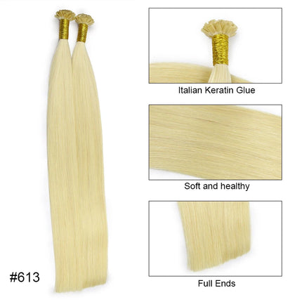 Straight Human Hair Extension By Fusion Flat Tip Keratin Capsules 0.8g/ 1g/Strand 50pcs Natural Hair Extension Ombre Blond Color