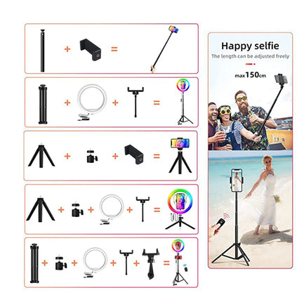 10" Selfie Ring Light,1.7M 19CM Tripod Stand &Phone Holder,LED Camera Ringlight with RGB Colors Modes Dimmable for Makeup/Vlog
