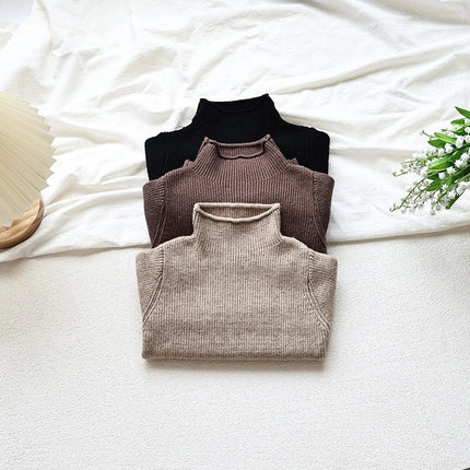 2025 Autumn Children Sweater Turtleneck Solid Color Boys Knit Pullover 1-9Y Baby Girls Warm Base Sweaters