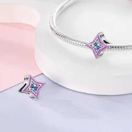 925 Sterling Silver Classic Purple Heart Shape Dragon Pegasus Butterfly Charms Beads Fit 3mm Original Bracelet DIY Jewelry Gift