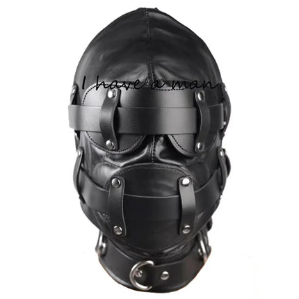 Leather Padded Hood Mask Blindfold Head Restraint Harness Mask, BDSM Bondage Gimp,Sexy Costume