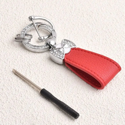 Key Holder Luxury Genuine Leather Keychain Matte Buckle Keys Organizer Car Key Pendant Bag Charms Pendant Rhinestone Key Chain