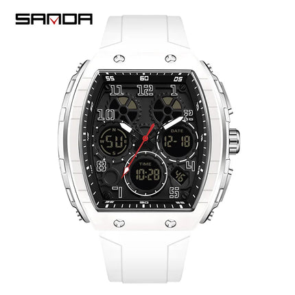 Men Sports Digital Wrist Watches For Male Clock Dual Display Man Tonneau Watches Chronograph Luminous Silicone Band Dropship