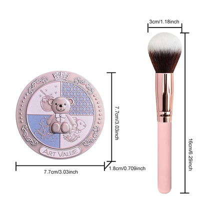 Bear Knight Blush Palette with Single Round Head Blush Brush Natural Matte Shimmer Long-Lasting Cheek Color Makeup Set for Daily
