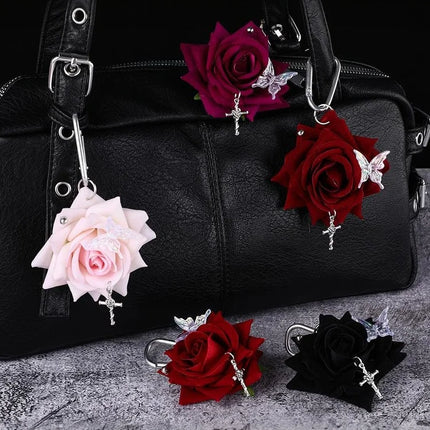 1PCS Exquisite Design Simulation Rose Flower Shape Butterfly Keychain Pendant Bag Decoration Gift
