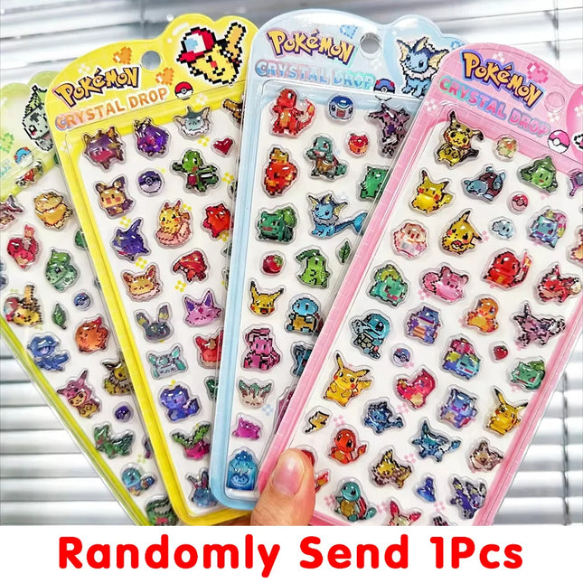 Anime Pokemon 3D Embossed Solid Stickers Mosaic-style Pikachu Charmander Squirtle Bulbasaur Pop-Up Sticker Decals Toy