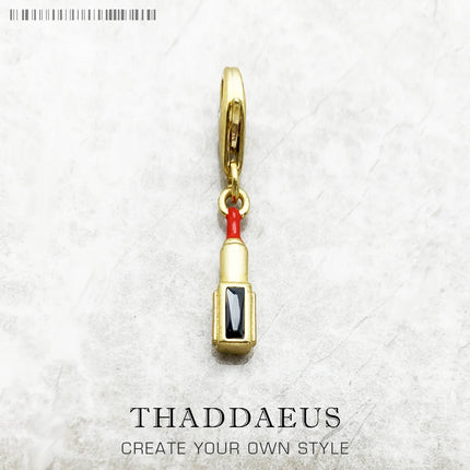 Red Lipstick Golden Pendant Solid 925 Sterling Silver Dangle Charm Women Fine Jewelry