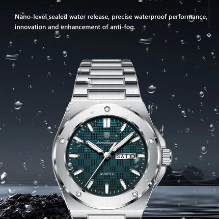 POEDAGAR Original Men Clock Quartz Date Week Luxury Man Wristwatch Waterproof Luminous Stainless Steel Sport Men's Watches Reloj