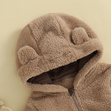 Baby Plush Rompers Autumn Newborn Boys Girls Long Sleeve Hooded Zipper Closure Jumpsuits Winter Warm Toddler Infant Outfits