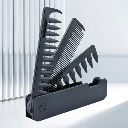 3-in-1 Folding Beard Comb for Men, Beard Comb Brush, Mustache Comb, Hair Styling Tool, Portable Travel Grooming Kit,Gift for Him