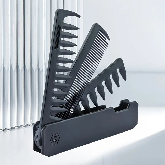 3-in-1 Folding Beard Comb for Men, Beard Comb Brush, Mustache Comb, Hair Styling Tool, Portable Travel Grooming Kit,Gift for Him