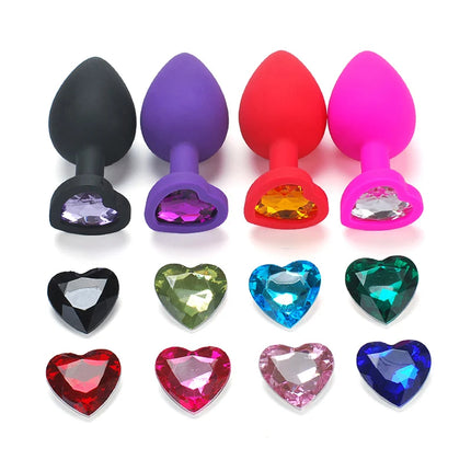 Silicone Anal Plug Adult Toys for Men Women Heart Crystal Anal Trainer for Couples Sex Toys Silicone Butt Plug Anal Toy 3 Sizes