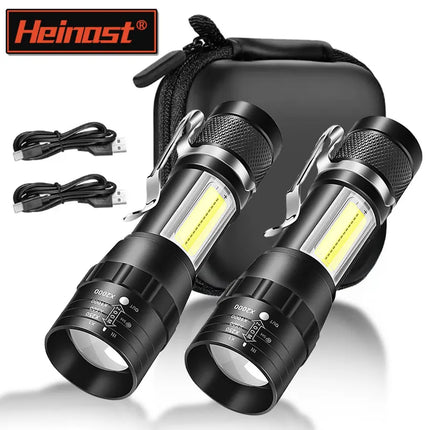 Portable LED+COB Rechargeable Compact Telescopic Zoom Tactical Flashlight With Clip Outdoor Emergency ABS Torch Waterproot
