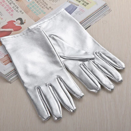 Imitation Leather Short Gloves Sexy Patent Leather Gloves for Women Lolita Dance Gloves Halloween Full Fingers Shiny Black Glove