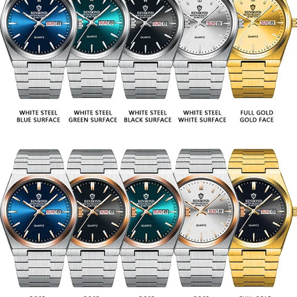BINBOND 102 Couple Quartz Watch Men's Original Watch Waterproof Night Light Date Week Stainless Steel Men's and Women's Watch