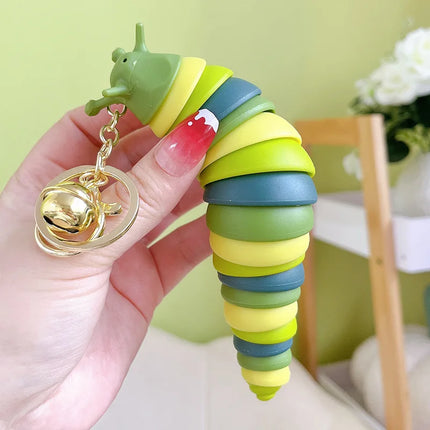 Cute Fidget Slug Keychain Toys 3D Articulated Stretch Caterpillar Sensory Stress Relief Flexible Keyring Bag Phone Pendent Charm