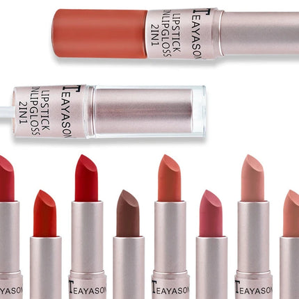 1Pc Long Lasting Velvet Matte Lipstick Double Head Lip Gloss Non-stick Cup Lip Gloss Waterproof 2 in 1 Matte Red Lipstick Makeup