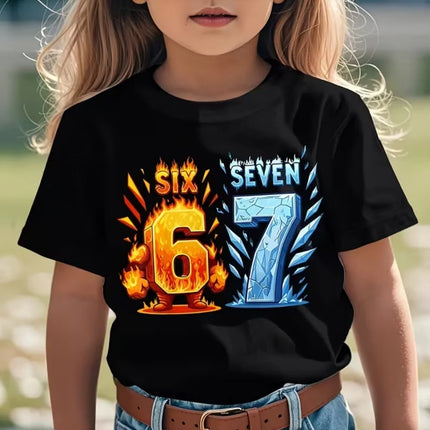 Fun Six Seven 6 7 Meme Design T-Shirt for Kids Chaotic Humor Y2k Game Saying Tees Casual O-Neck Top Fashion Children's Clothing