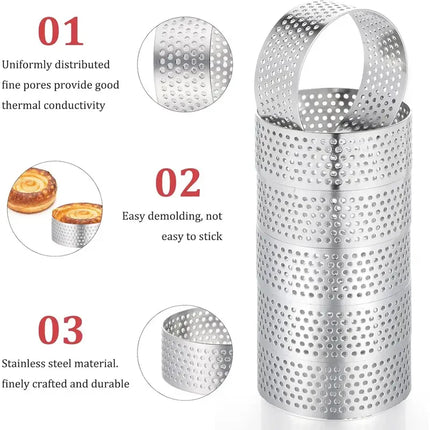 Tart Ring Set, 3-12Pcs Perforated Stainless Steel, Food Grade Nonstick Reusable EasyClean, Cake Rings Pastry Molds, Baking Tools