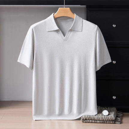 Summer Men's Ultra Fine Mulberry Silk Breathable Polo Neck Short Sleeve Solid Casual Knit Thin Business Polo Shirts for Men