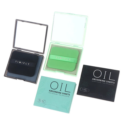 {Winter4} 100 Sheets/Box Oil-Absorbing Paper With Mirror & Puff Portable Oil-Holding Bamboo Charcoal Paper For Makeup