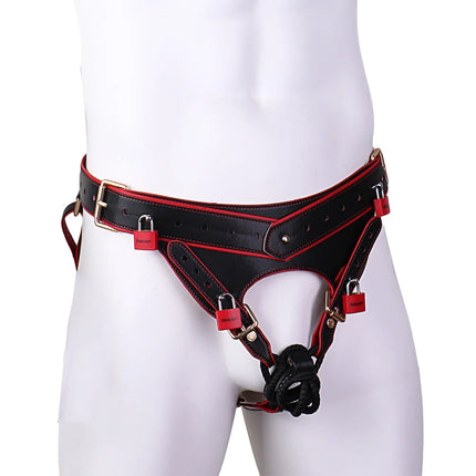 LEZEE Male Chastity Cage Oath Bearer Pants High Quality Microfiber Restraint Strap Leather Belt Urethral Lock Men's Body Harness
