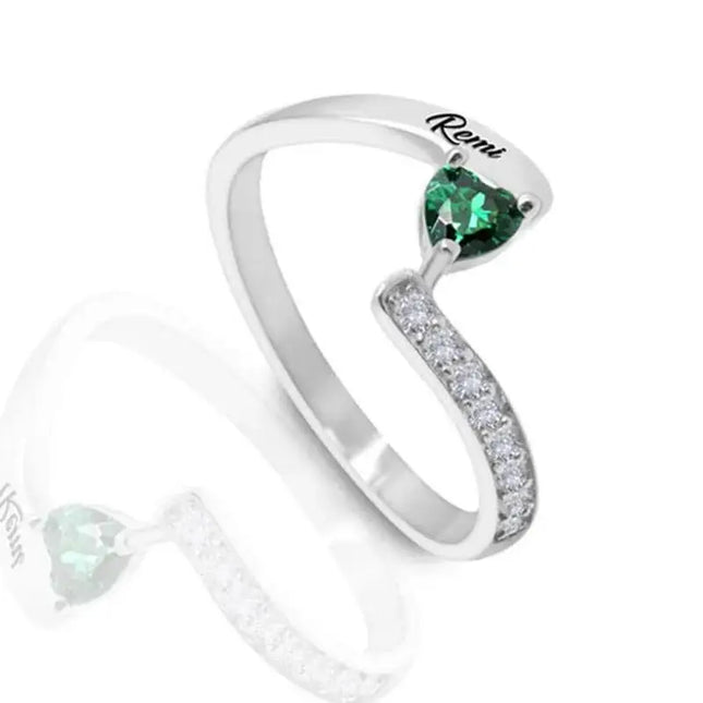 Personalized 1-8 Birthstone Rings Custom Engraved Name Ring Customized Promise Heart Birthstone Ring Gifts for Family Women