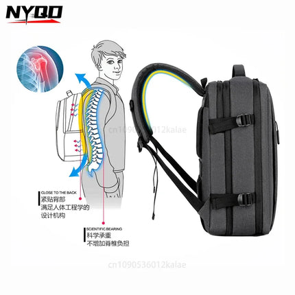 Fashion Expandable USB Laptop Waterproof Backpack Men Business School Backpack  Large Capacity Travel Backpack