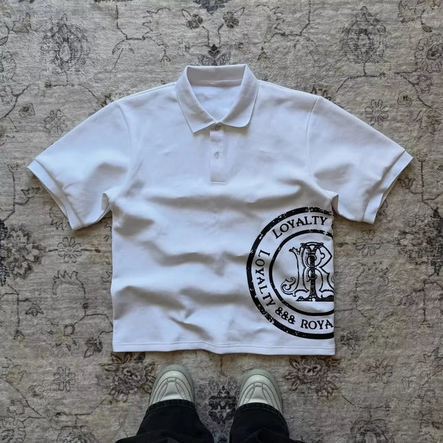 Y2K Polo Shirt Print Rock Goth Oversized T-shirt Hip Hop Button-down Collar Shirt Punk Casual Tee Minimalist and Fashionable